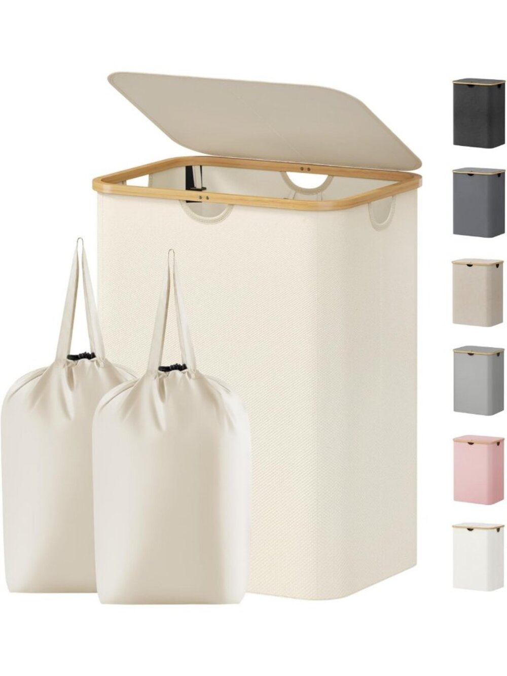 Large 150L Laundry Basket with Lid & 2 Removable Bags - Stylish White Storage